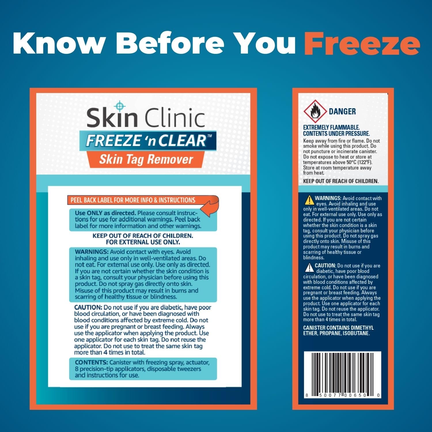 Skin Clinic Freeze 'n Clear instruction card for step-by-step guidance.