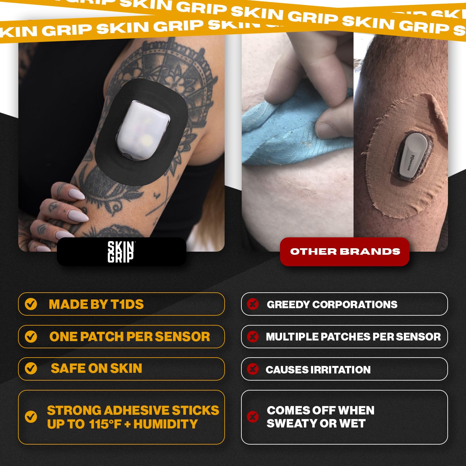 Skin Grip 20-pack black patches provide versatile protection for daily use.