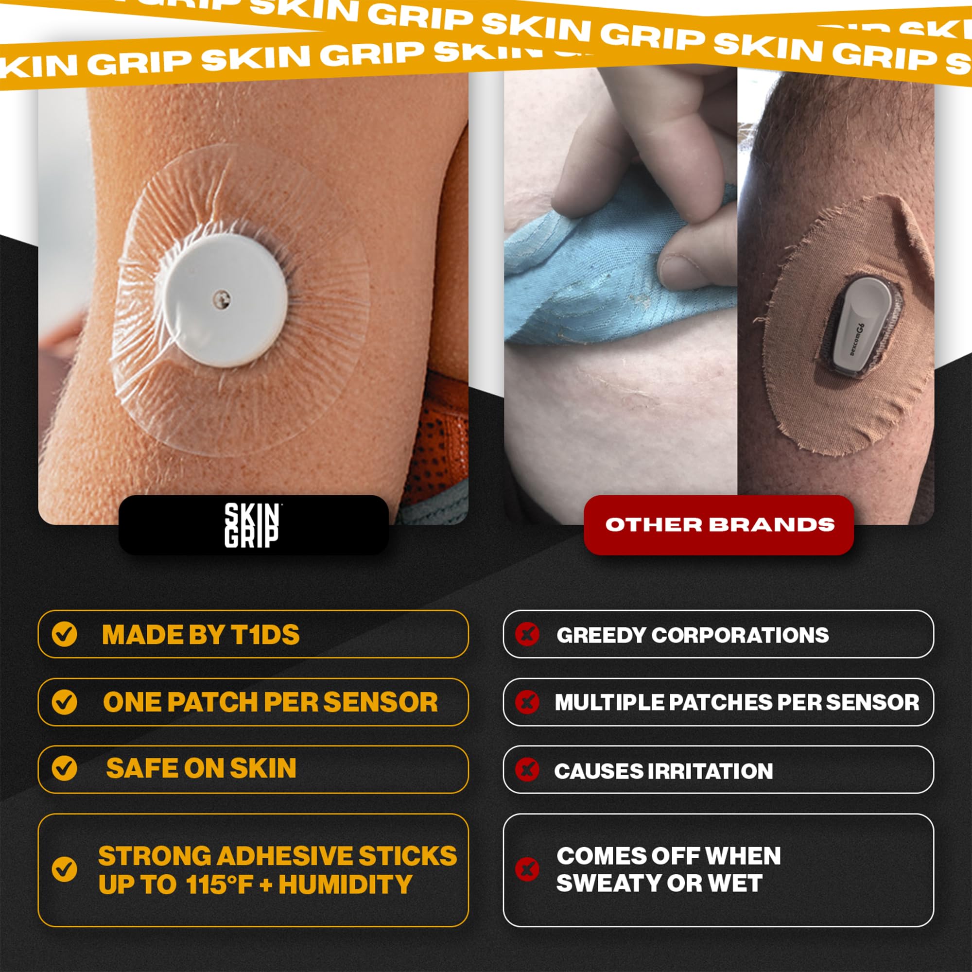 Skin Grip patch demonstrates 4-way stretch for seamless wear.