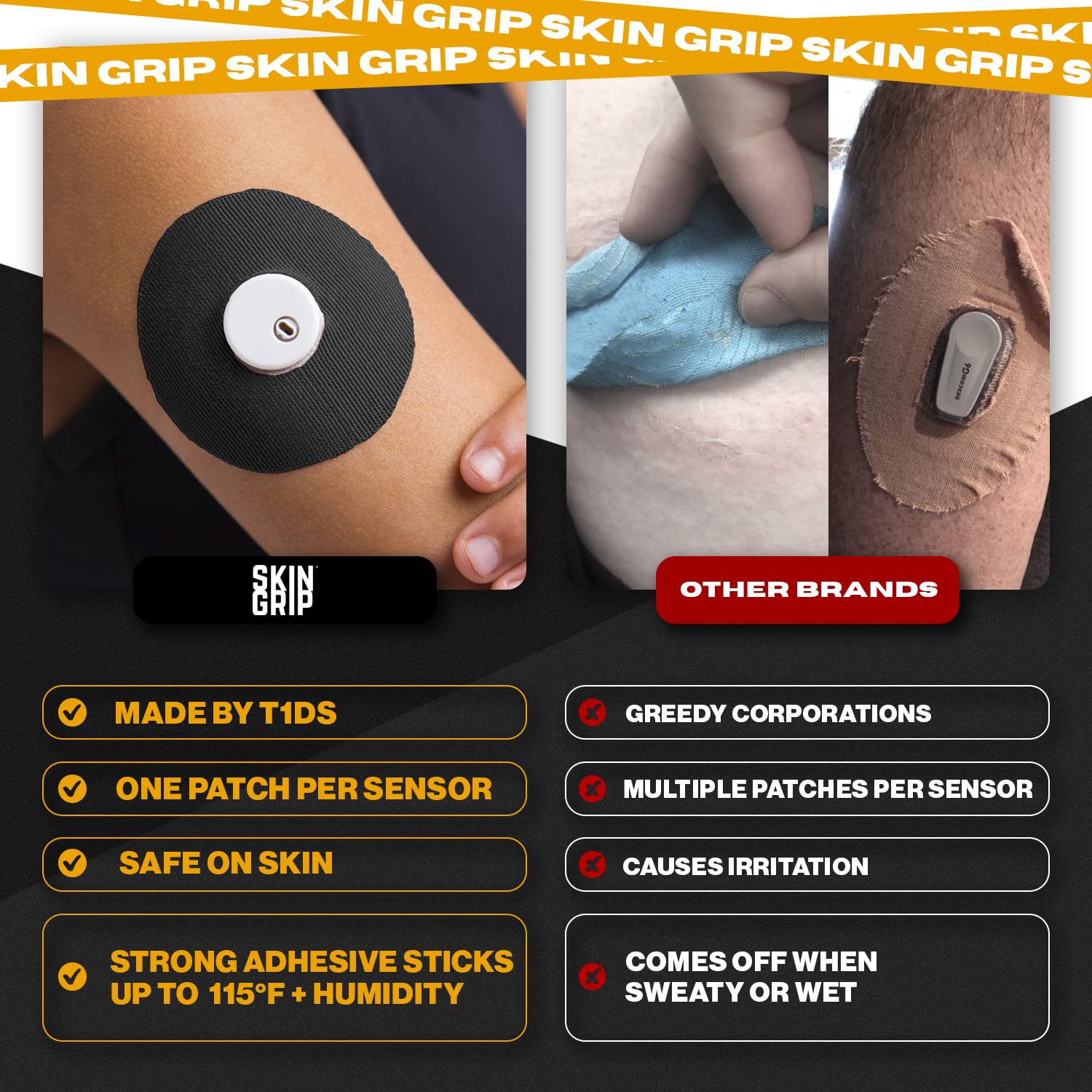 Skin Grip adhesive barrier prep with Skin Tac enhances patch longevity and adhesion.