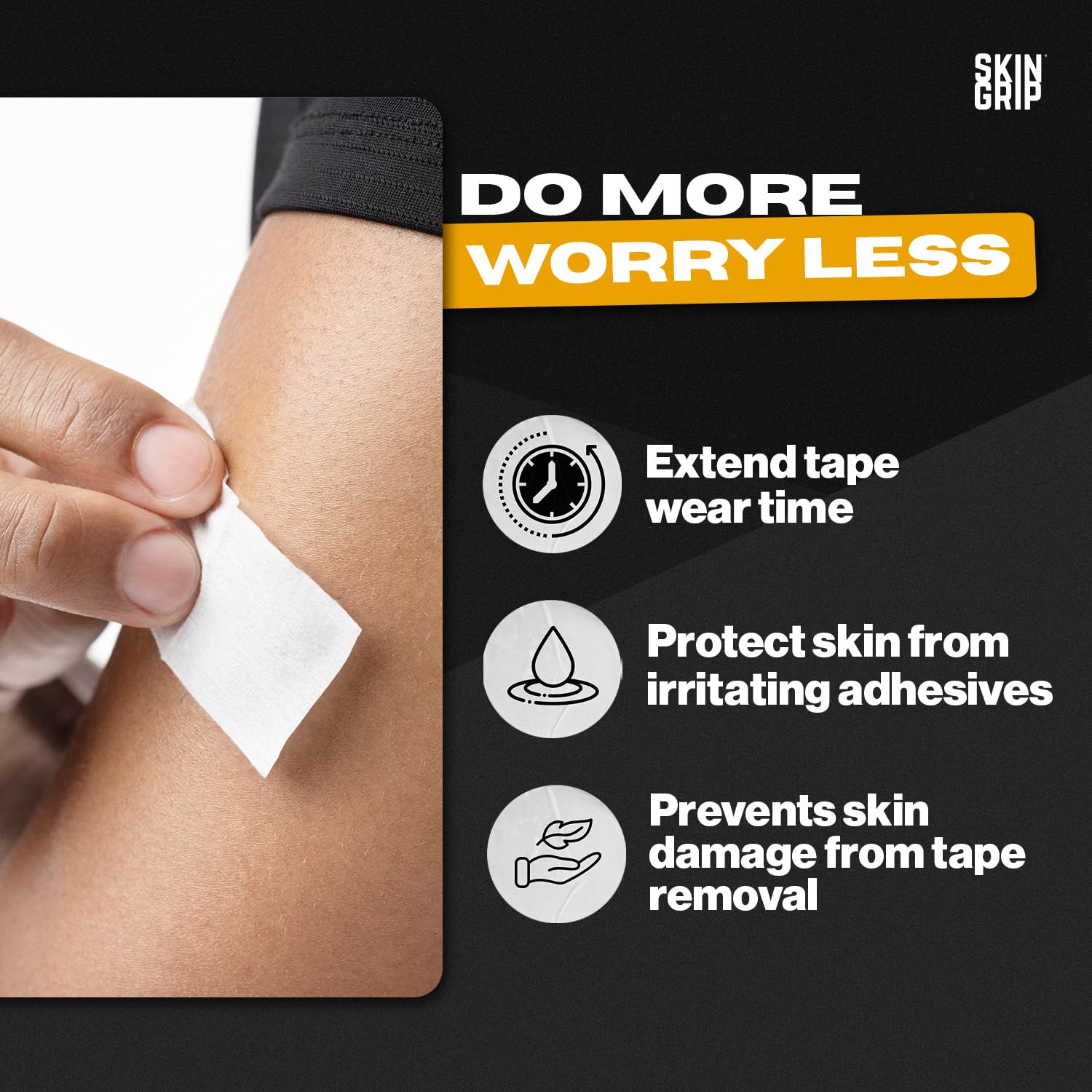 Close-up of Skin Grip barrier wipe texture showing gentle, hypoallergenic formula.