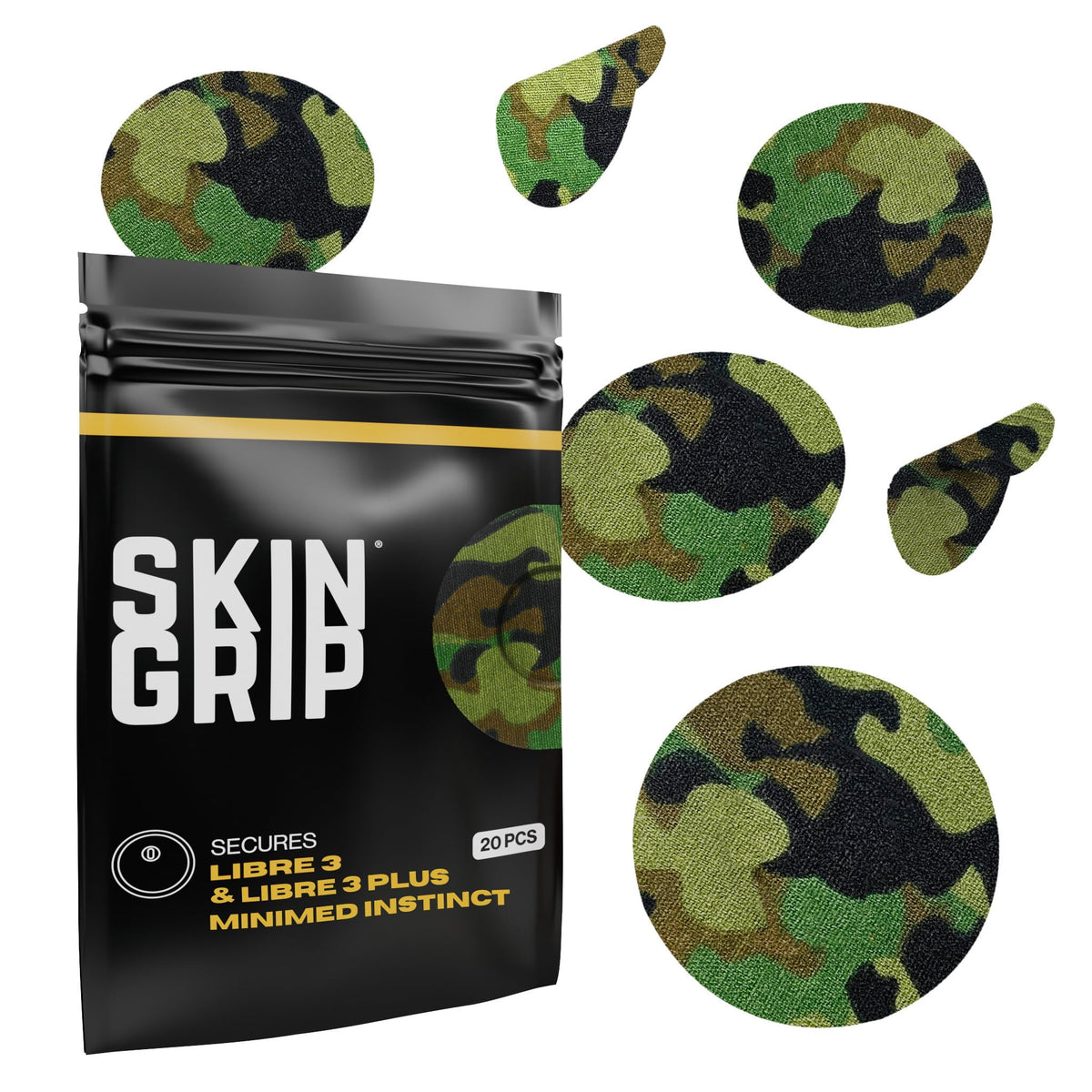 Skin Grip camouflage Freestyle Libre 3 sensor cover for secure wear during workouts