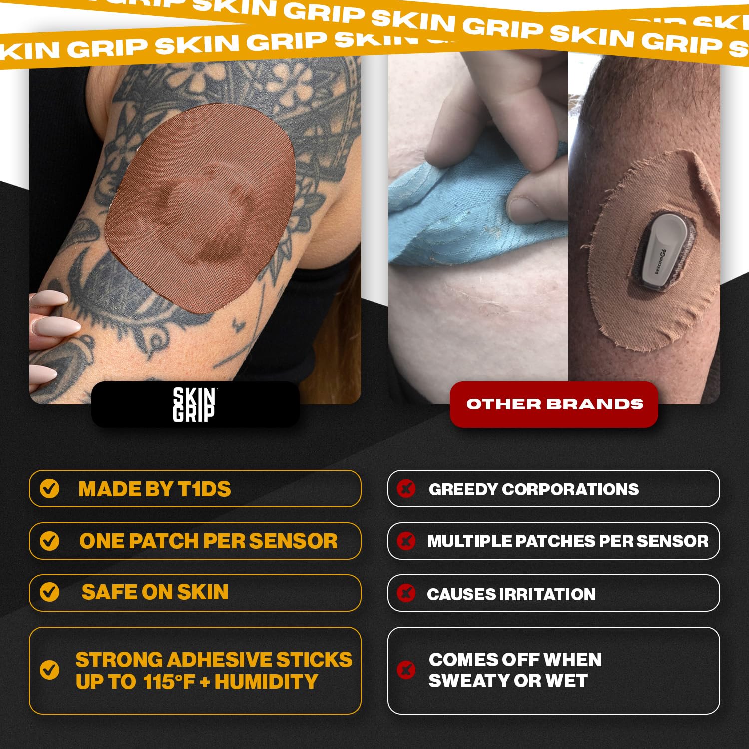 Unboxed Skin Grip 20-pack packaging for long-term CGM use