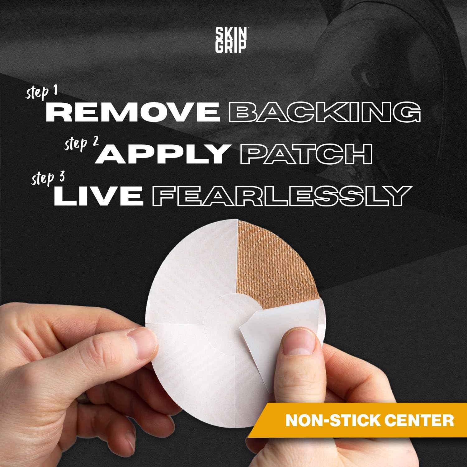 Skin Grip CGM Patch ensures secure fit during workouts and showers.