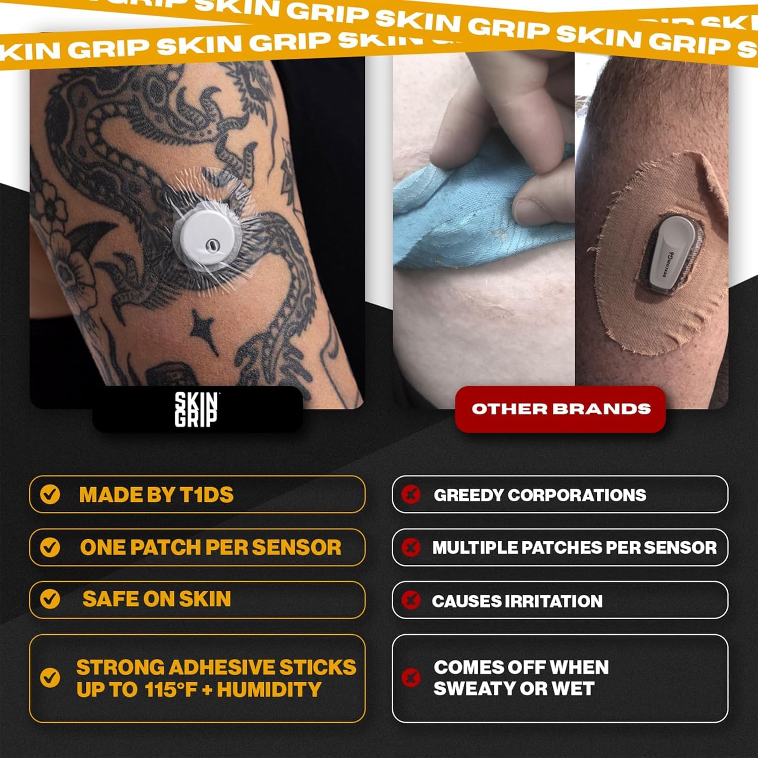 Skin Grip 4-way stretch patch provides easy application and dependable adhesion