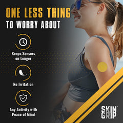 Skin Grip CGM patch offers 4-way stretch for comfortable wear.