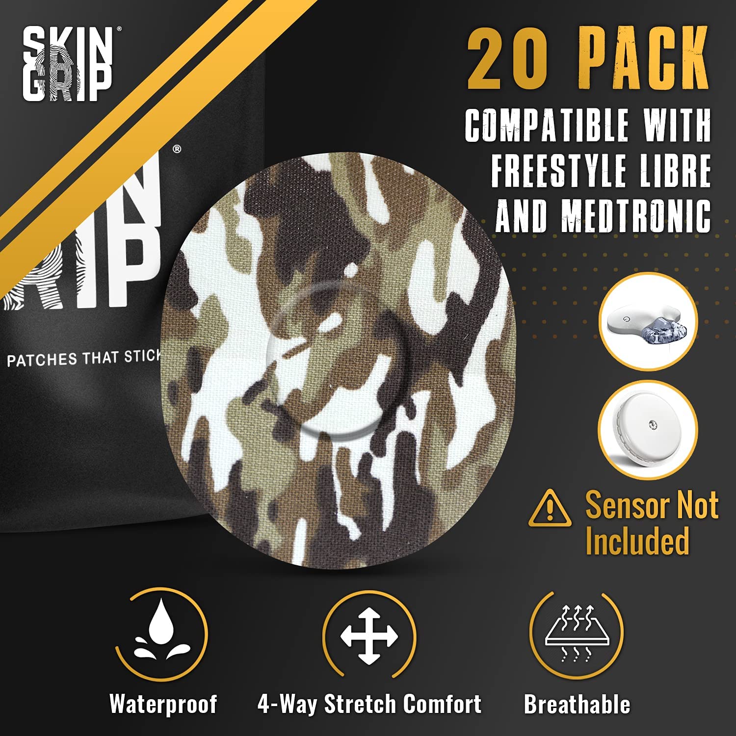 Skin Grip CGM patch four-way stretch enables easy application.