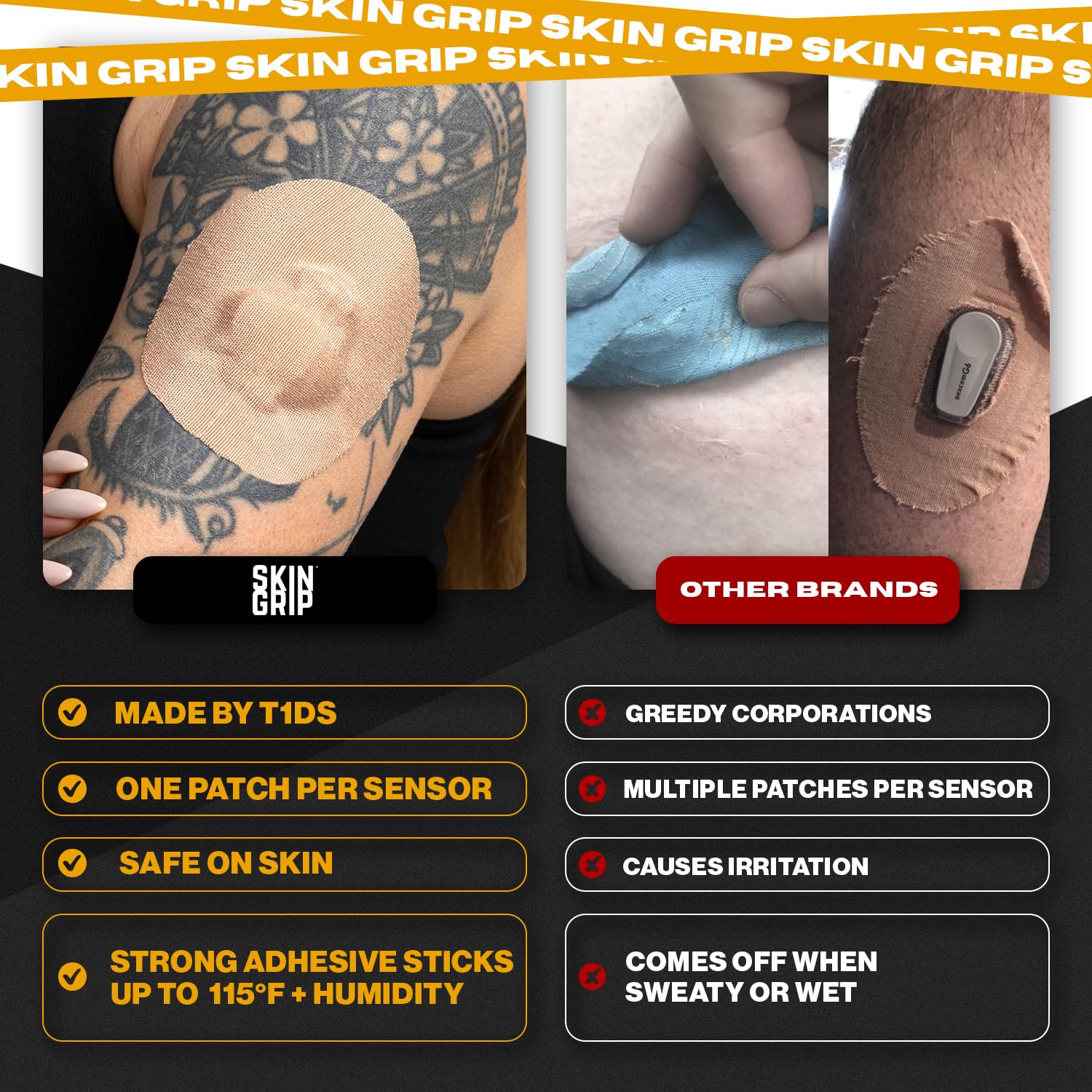 Skin Grip CGM Patch 20-pack tan for reliable multi-day wear.