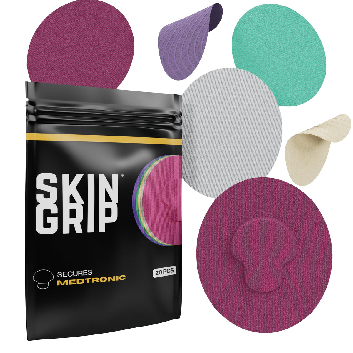 Skin Grip CGM patch on Medtronic Guardian provides strong adhesion during daily activities.