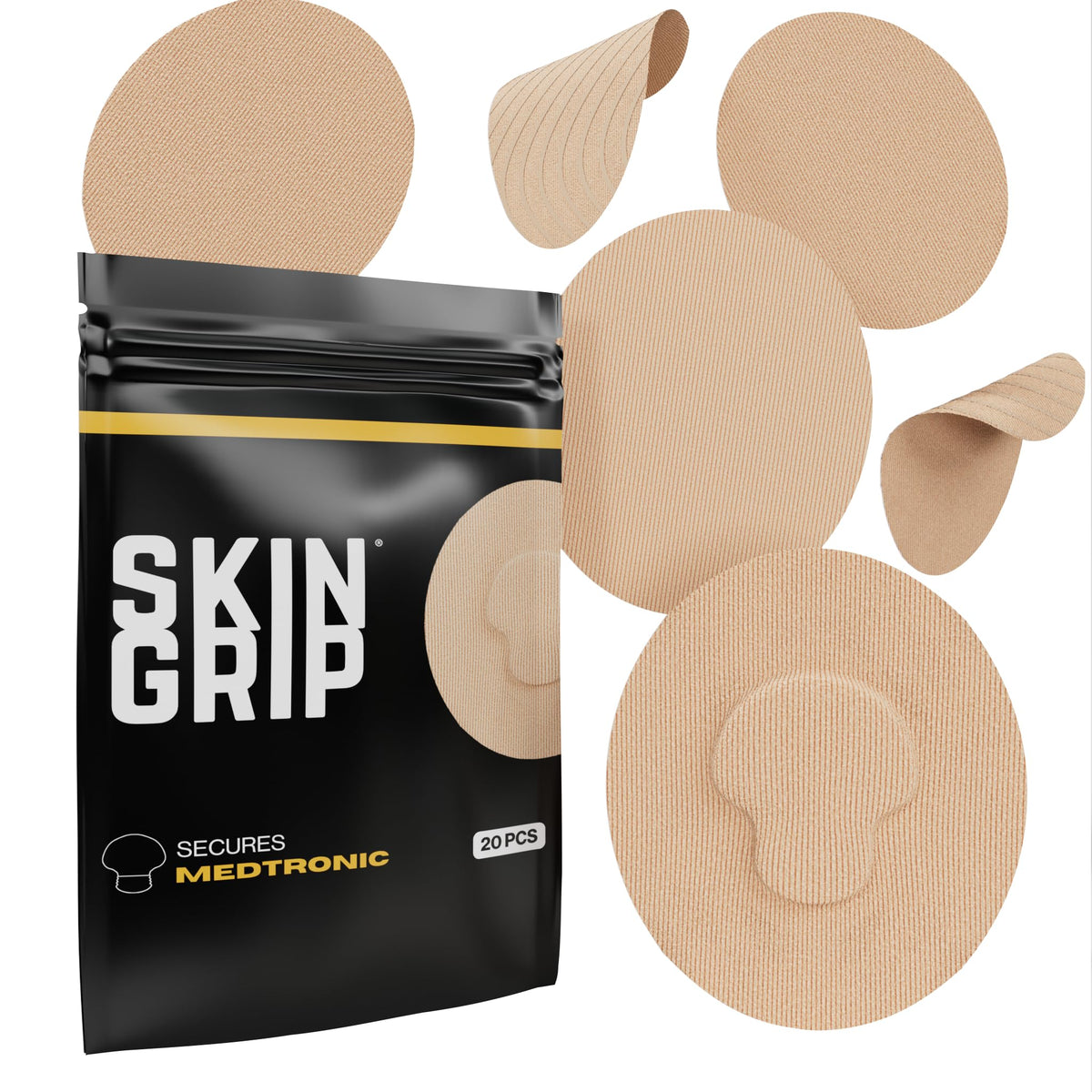 Skin Grip CGM Patch for Medtronic Guardian on skin keeps sensor securely in place during daily activity.