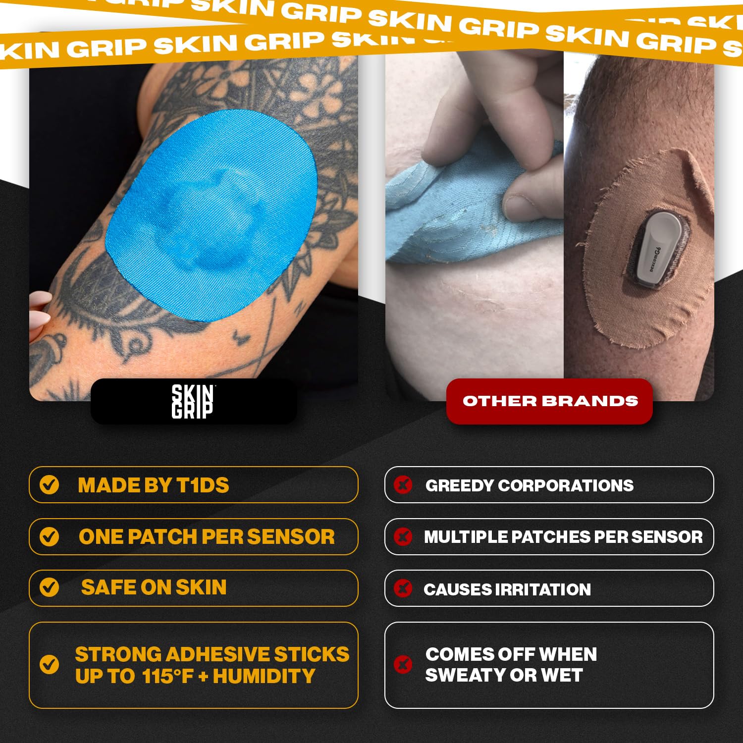 Skin Tac barrier prep with Skin Grip patches for stronger adhesion