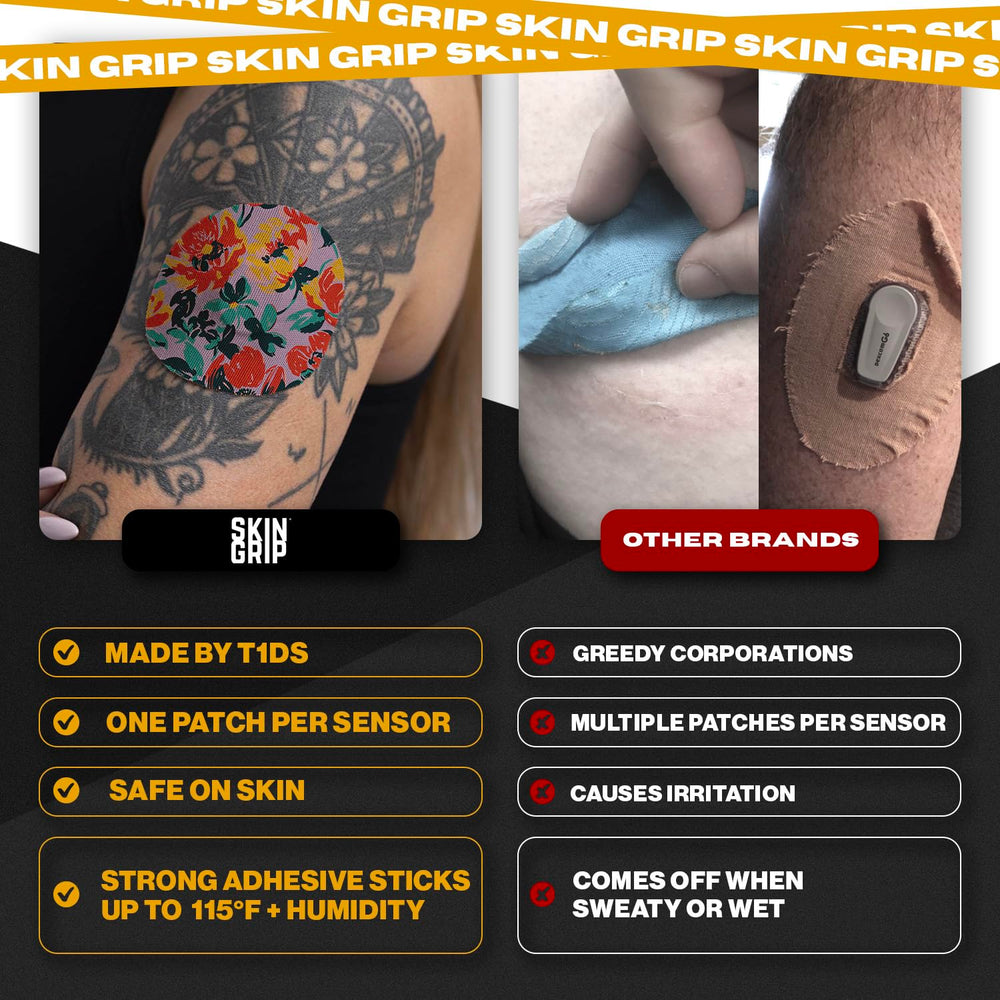 Skin Grip shower-proof patch keeps CGM secure during showers.