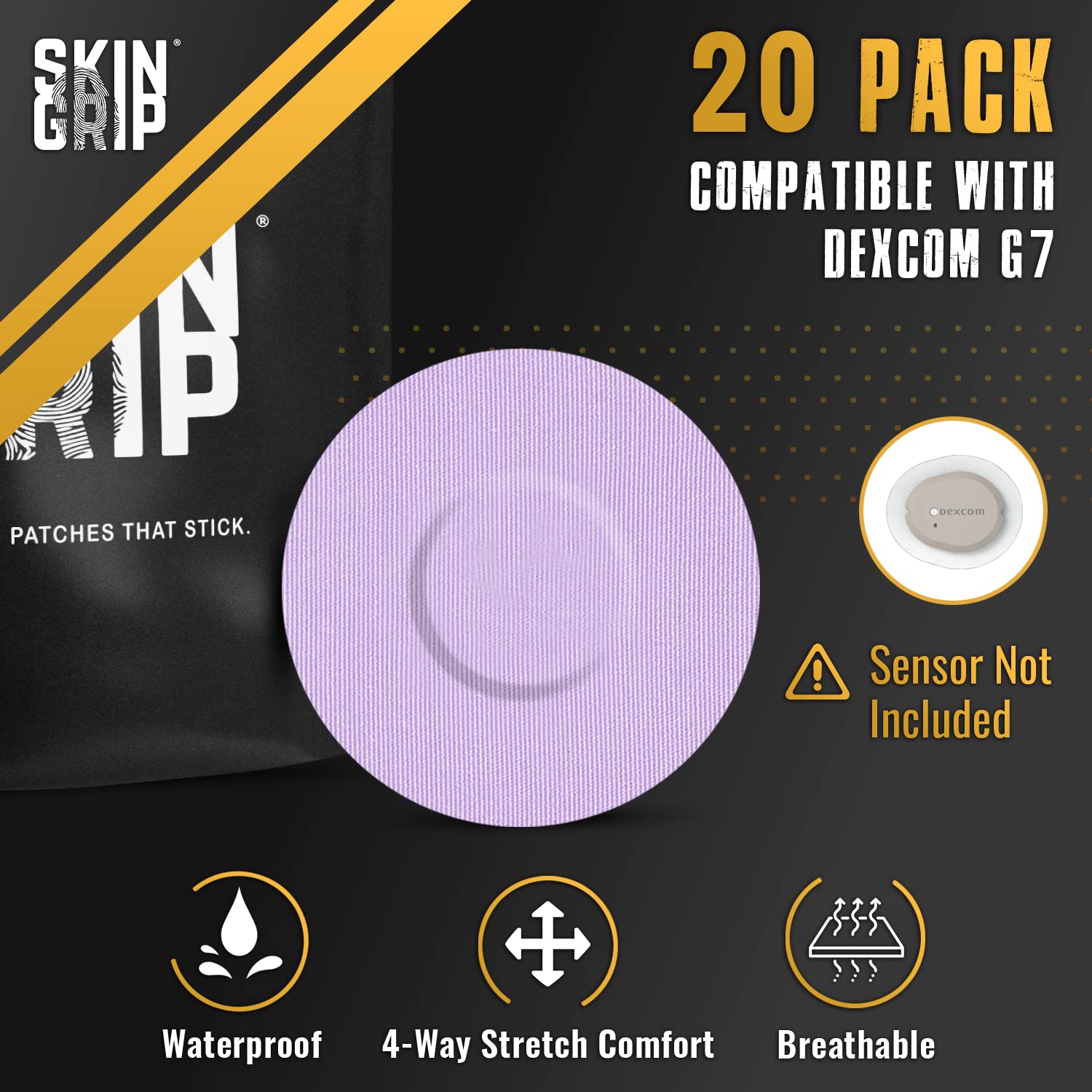 Skin Grip five-part application system simplifies patch placement and setup.