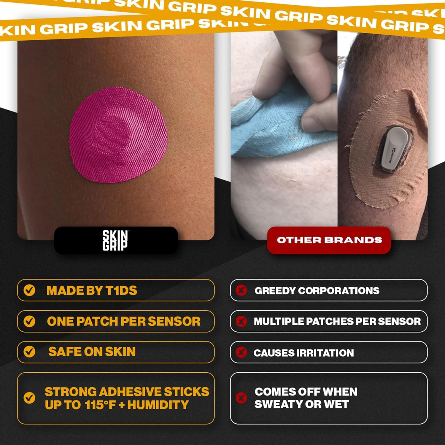 Skin Grip four-way stretch patch demonstrates easy, secure application.