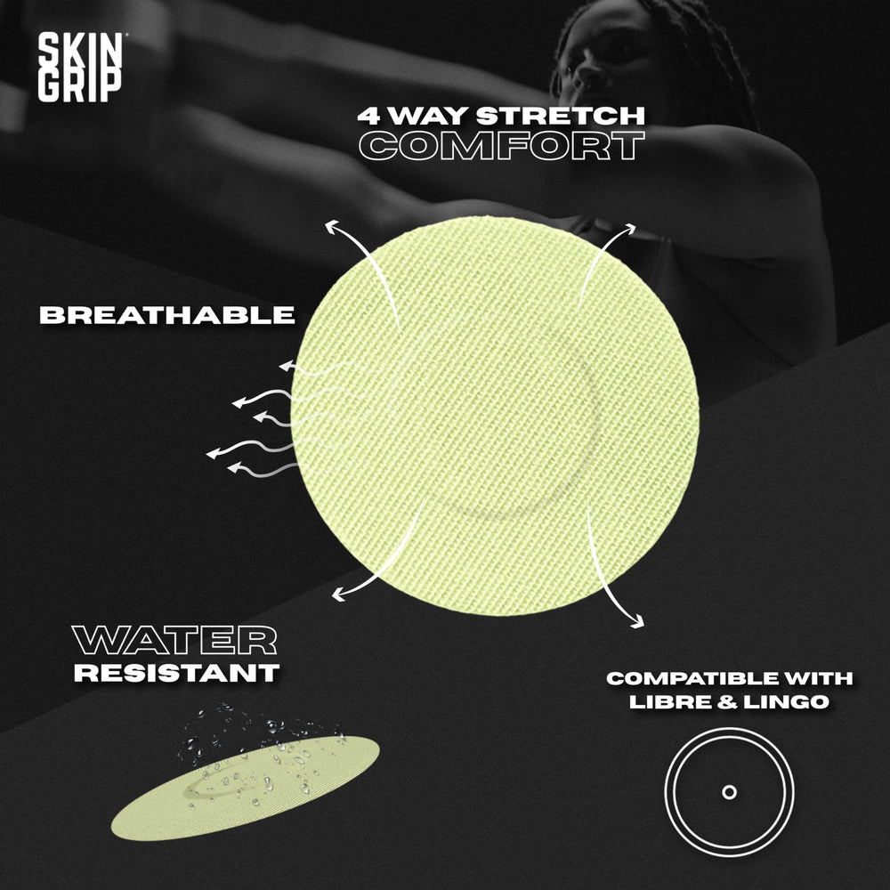 Skin Grip Freestyle Libre 2 patch application demonstrates a seamless, discreet fit.