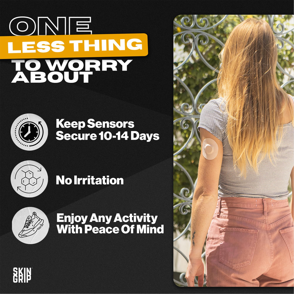 Pre-cut Skin Grip sensor patch fits Libre 2 comfortably all day