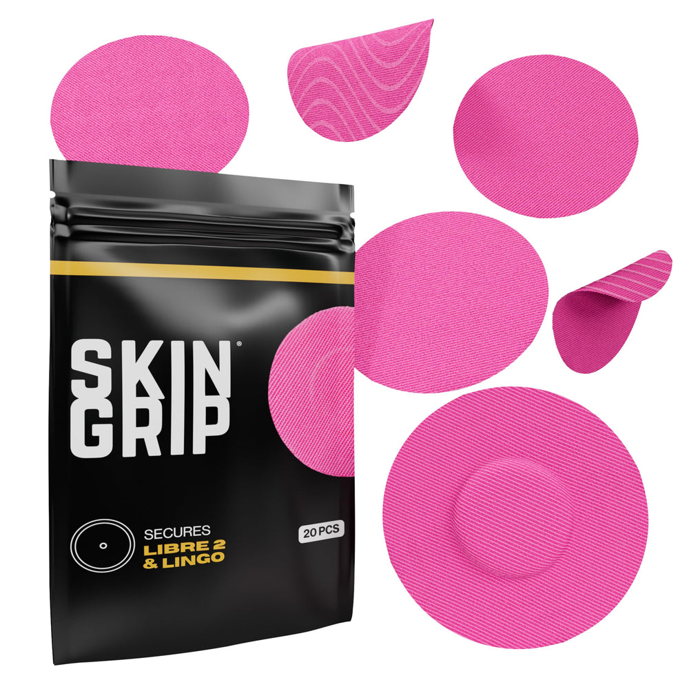 Skin Grip Freestyle Libre 2 sensor cover in pink secures CGM during workouts