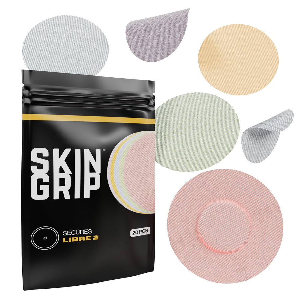 Skin Grip Freestyle Libre 2 sensor covers closeup showing secure hold during daily activities.
