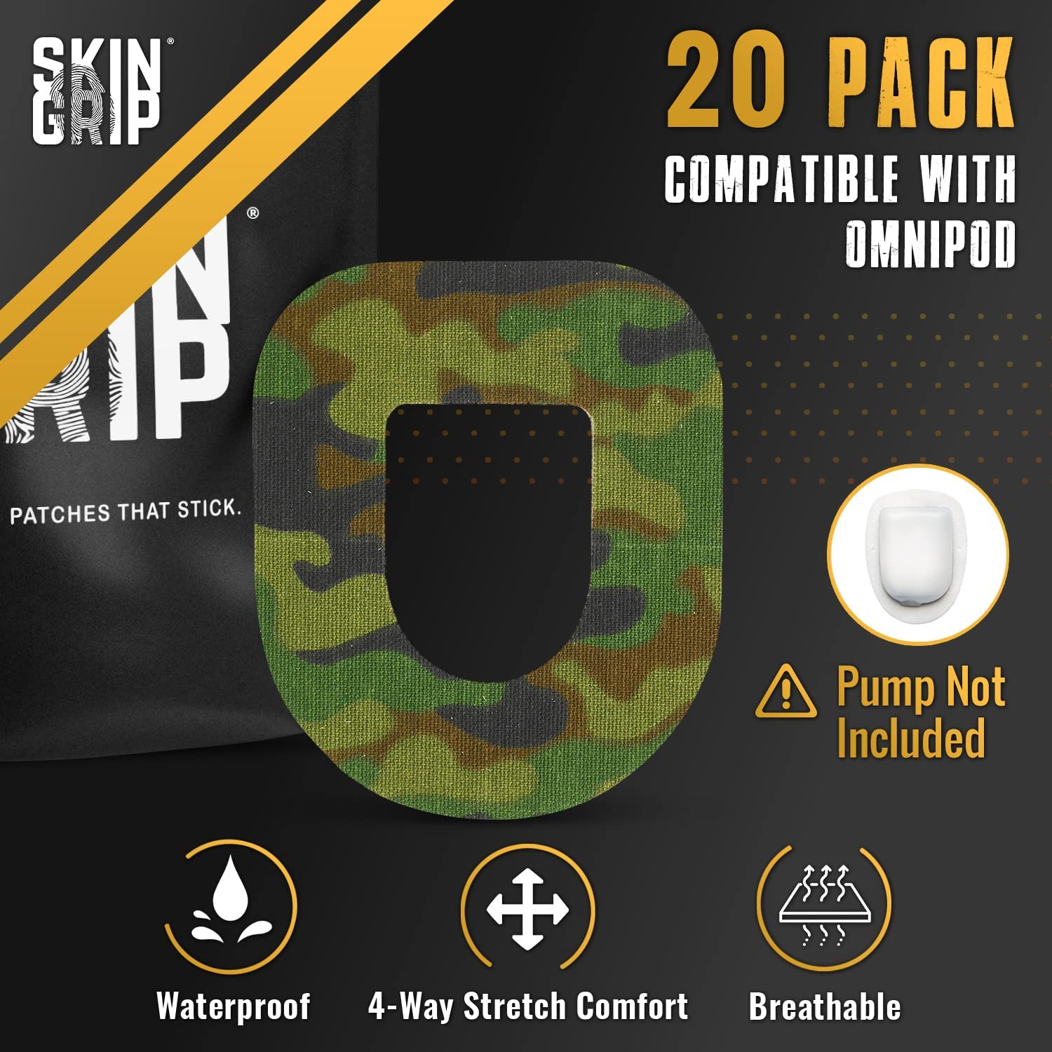 Skin Grip Insulet Omnipod 5 patch application steps guide.