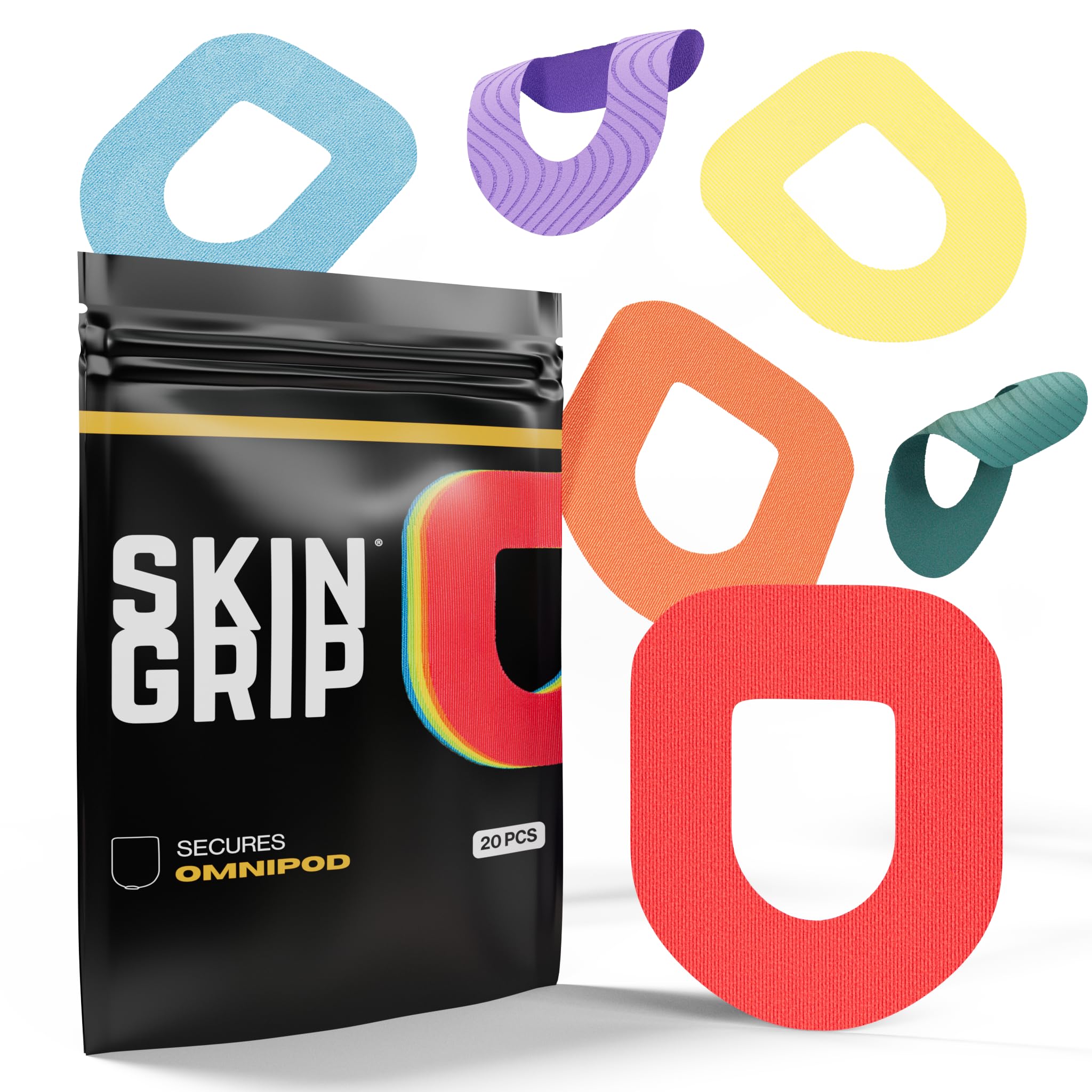 Skin Grip Insulet patch waterproof close-up demonstrates secure wear during showers