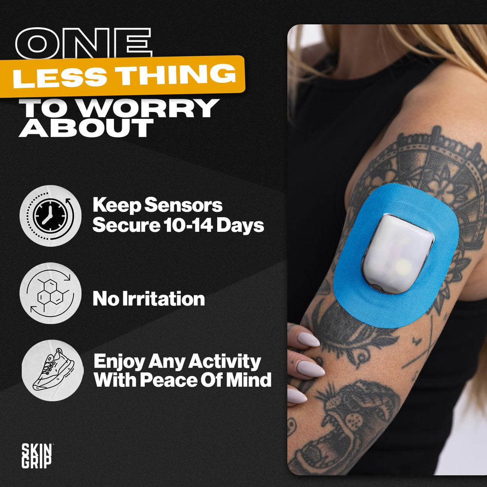 Skin Grip patch pre-cut design fits Omnipod devices with a discreet edge.