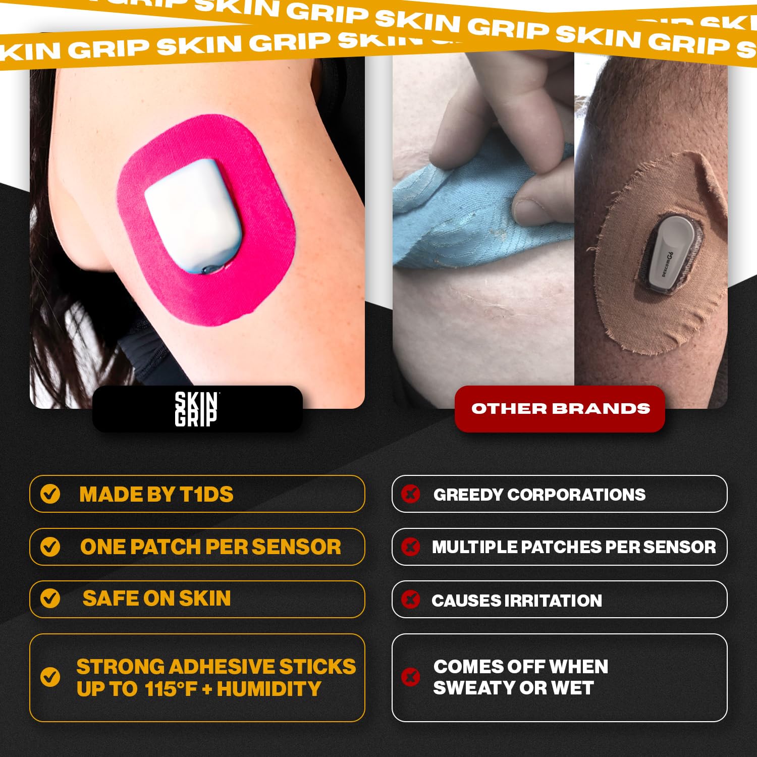 Skin Grip Omnipod 5 patch 4-way stretch enables seamless, secure fit.