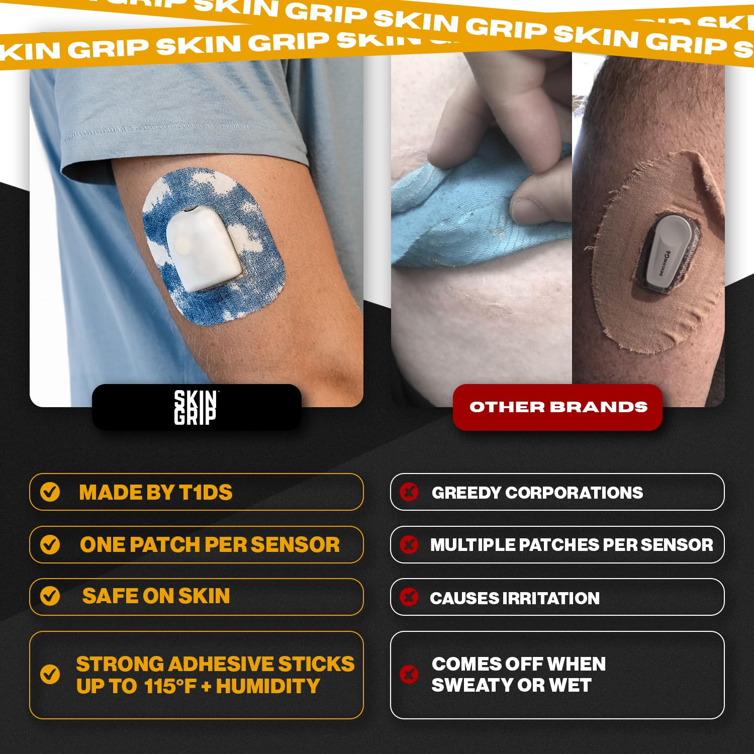 Skin Grip Omnipod patch latex-free hypoallergenic for sensitive skin.