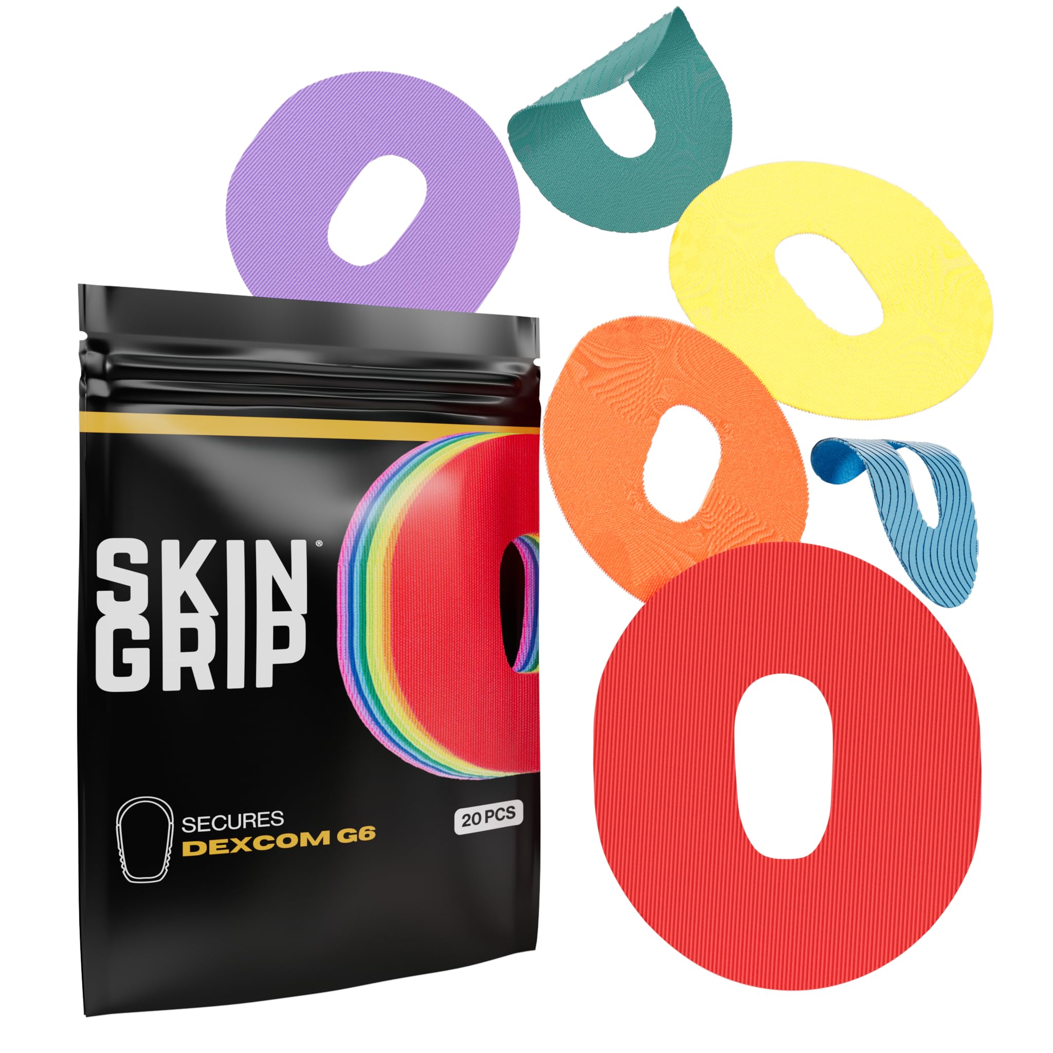 Skin Grip Rainbow Pack adhesive patches for Dexcom G6 effective wear