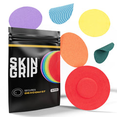Skin Grip Rainbow Pack packaging showcases a vibrant CGM patch kit designed for extended wear.