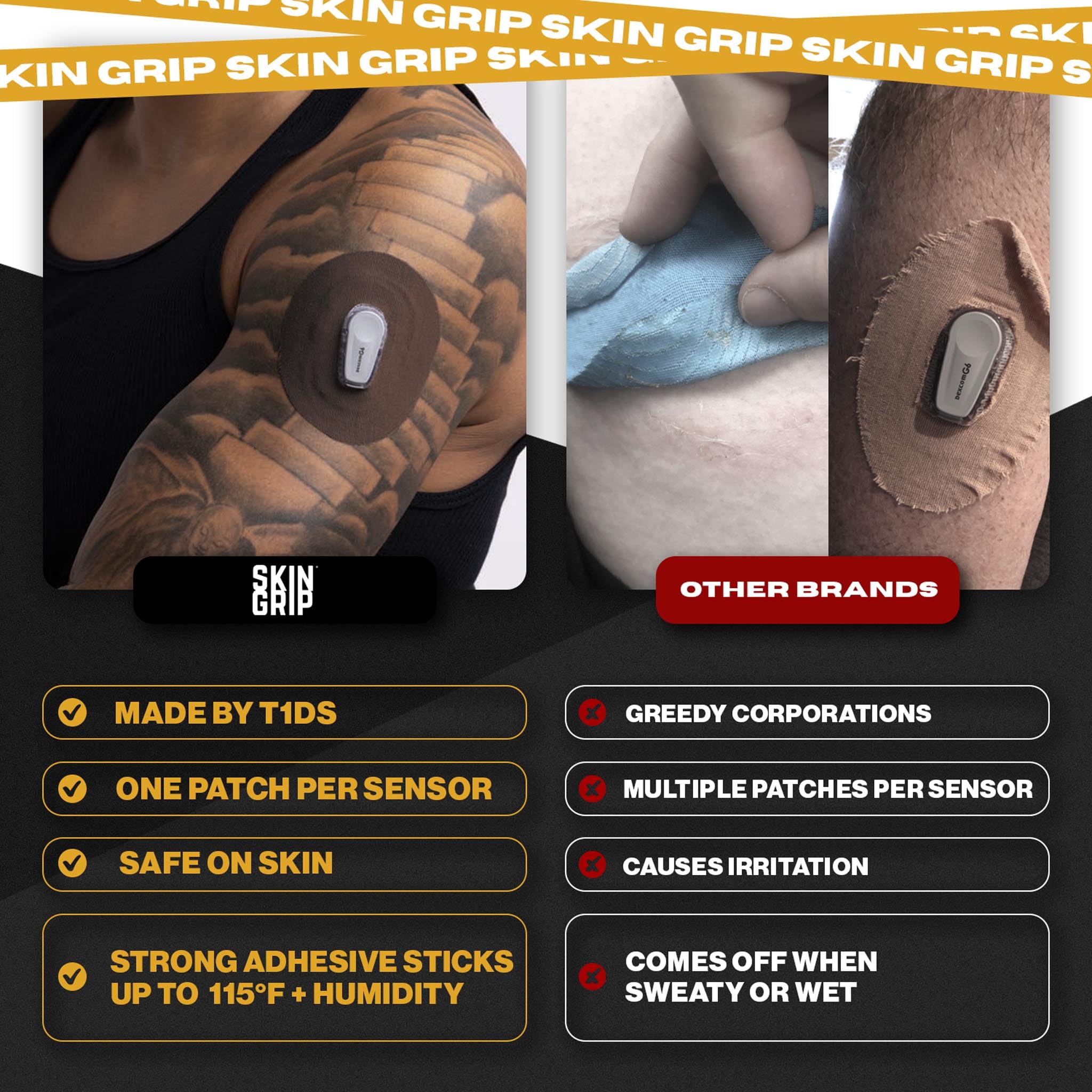 Skin Grip sweatproof patch during gym workout illustrating sweat resistance