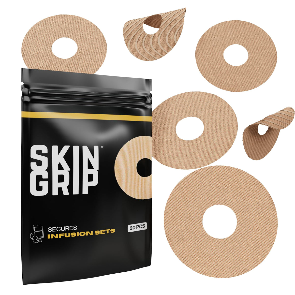 Skin Grip patch durable material delivers secure CGM adhesion during daily activities