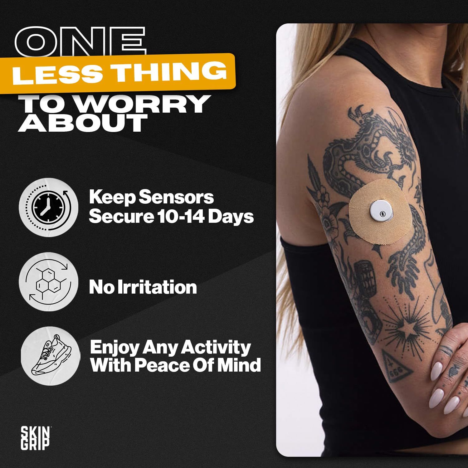 Skin Grip patch four-way stretch enables seamless application on curved skin