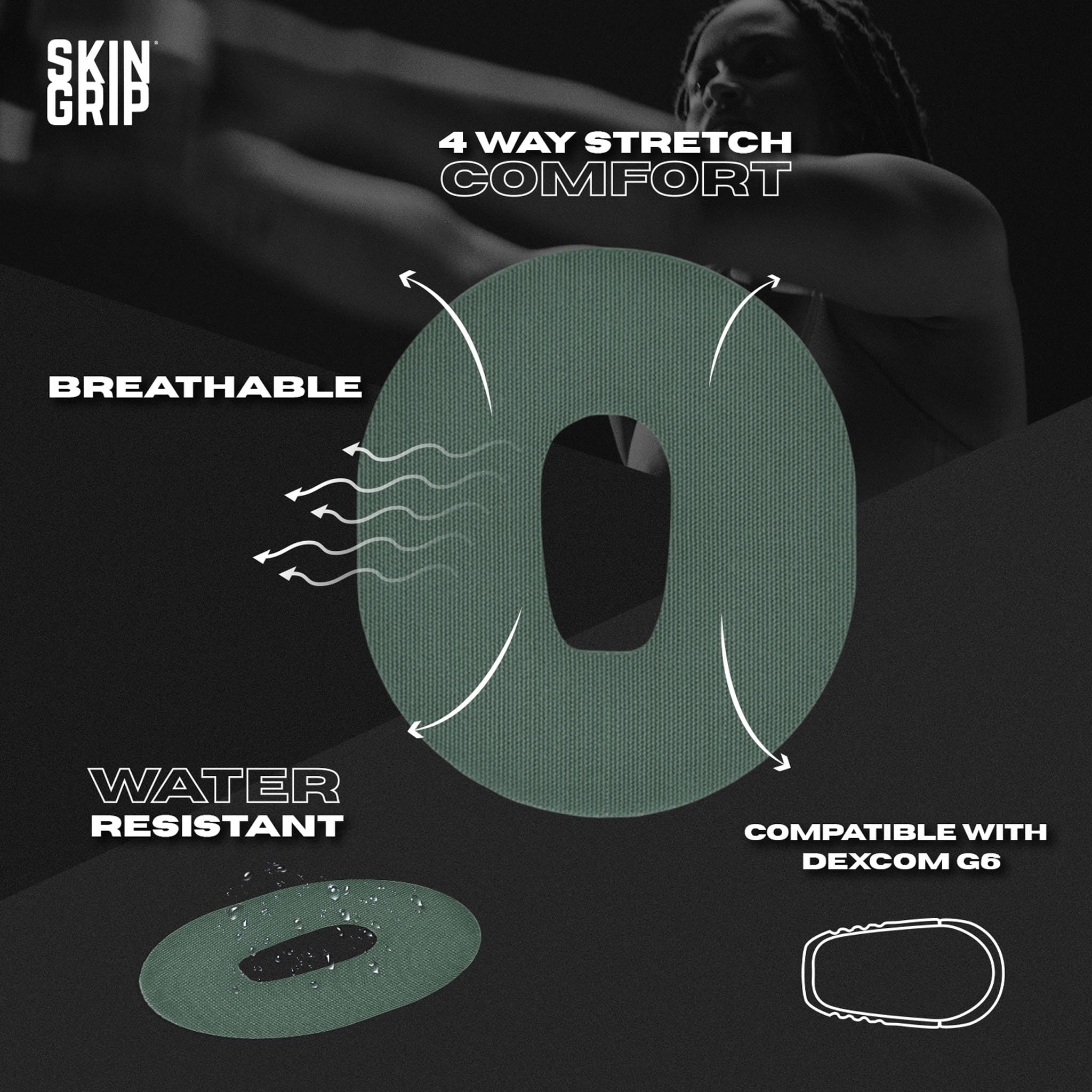 Skin Grip waterproof adhesive patch applied on skin after shower action demonstrates durability