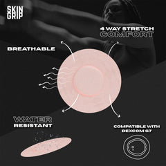Skin Grip waterproof patch endures showers and swimming without loosening.
