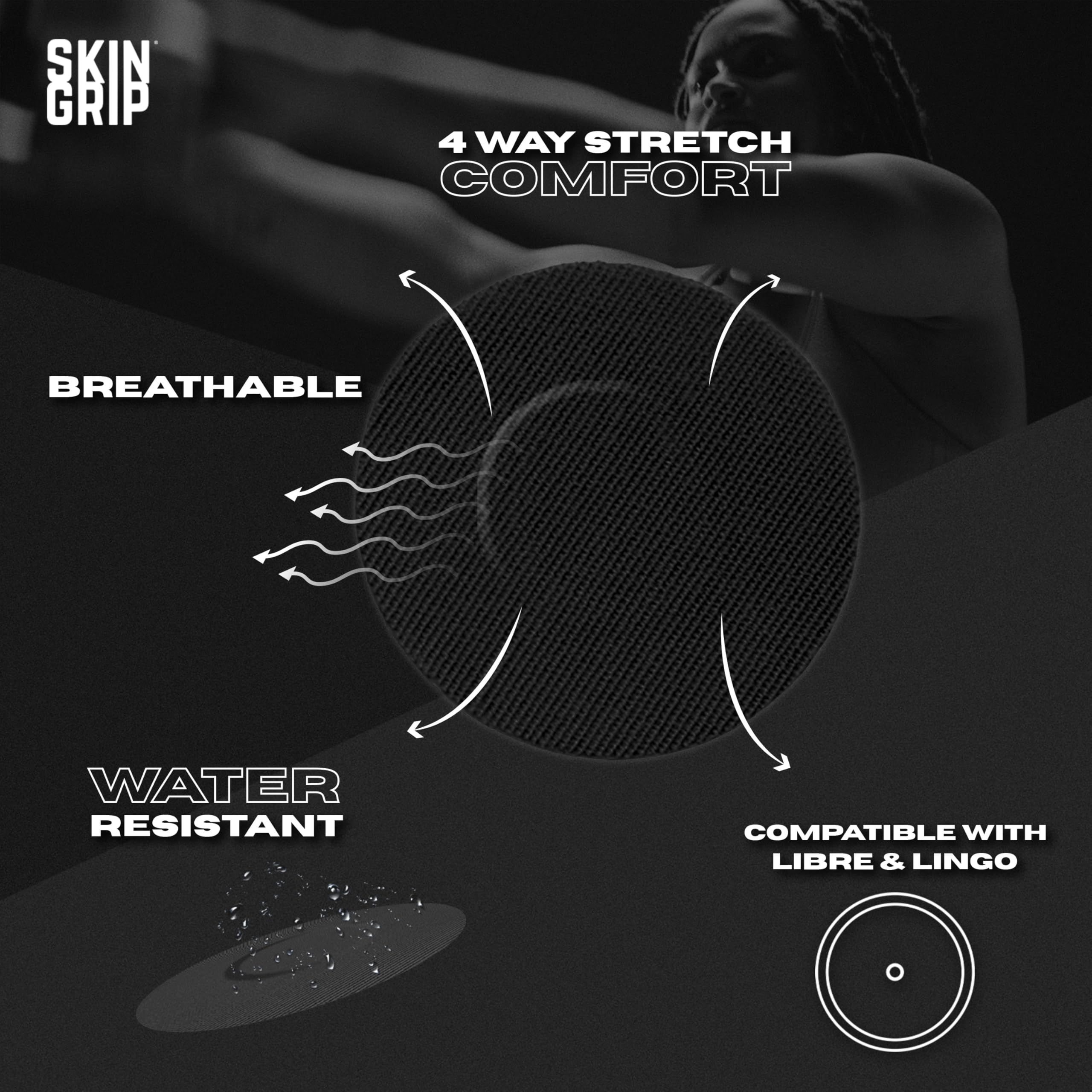 Skin Grip waterproof sensor patch protecting Libre and Lingo in wet environments