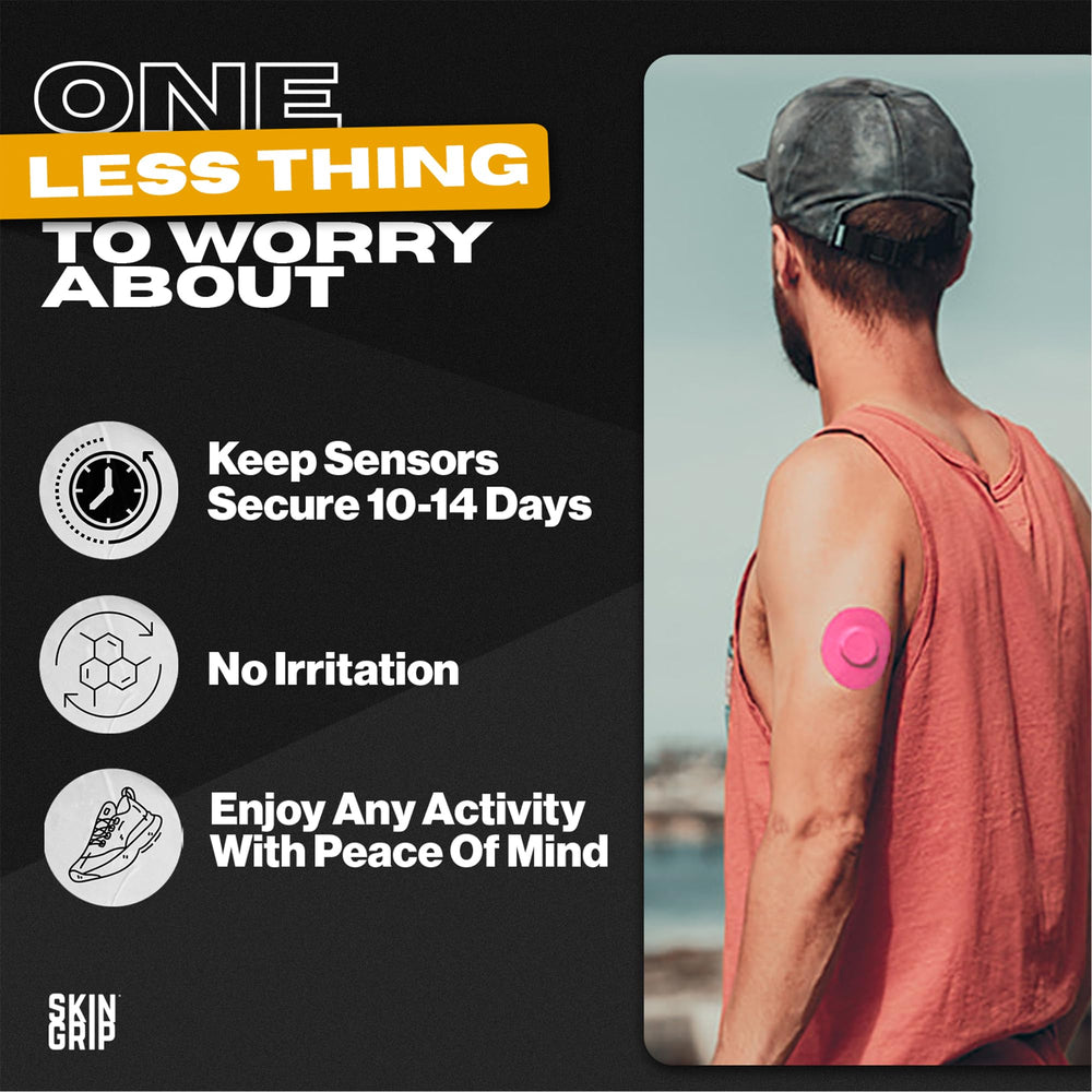 Skin Grip waterproof and sweatproof adhesive keeps CGM secure through showers