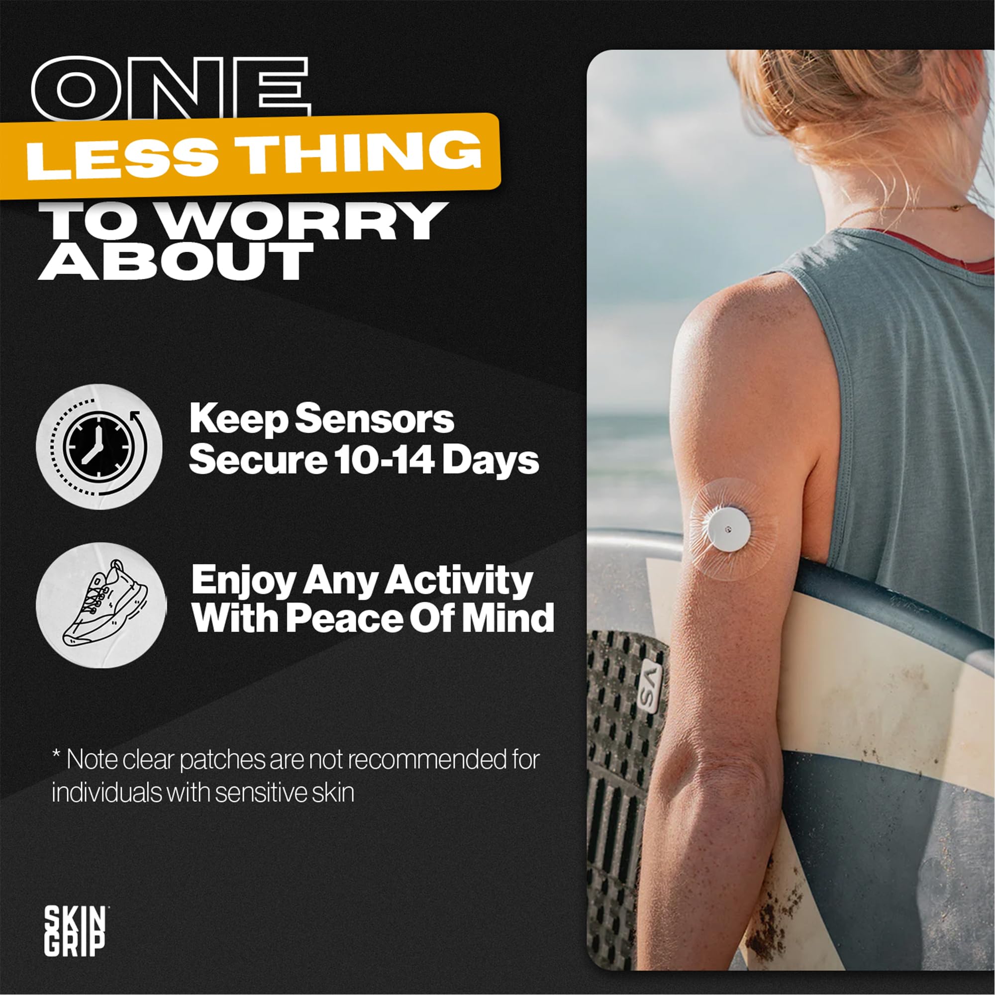 Skin Grip patch is waterproof and sweatproof for workouts.