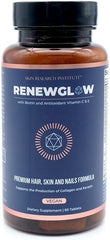Skin Research Institute Renewglow bottle highlighting biotin formula for hair and nails