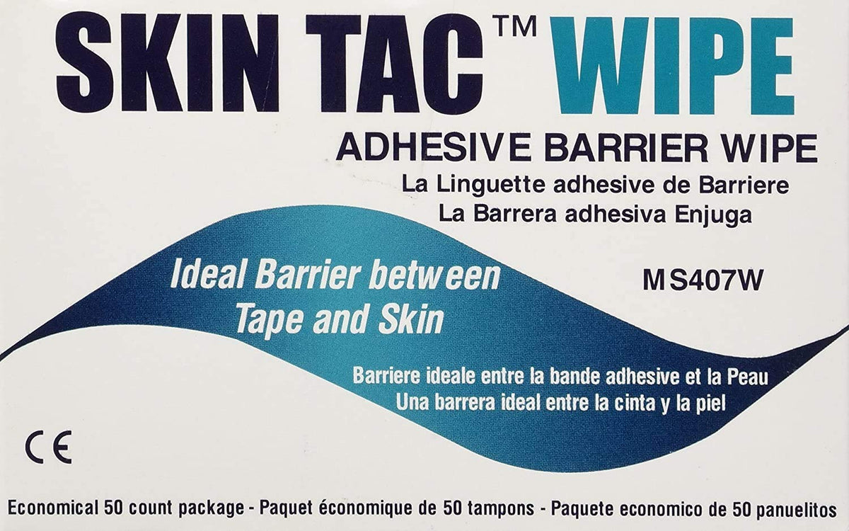 Skin-Tac Adhesive Barrier Wipes pack view illustrating convenient, benzoin-free skin prep
