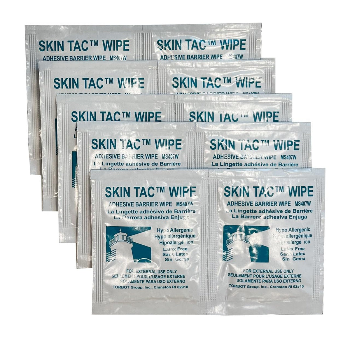 Skin-Tac adhesive wipes in resealable pouch ready for on-the-go skin prep