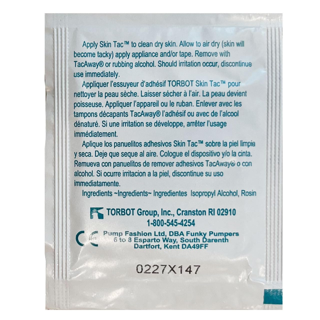 Skin-Tac adhesive wipes packaging pouch shown for portable skin prep convenience