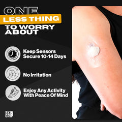 Skin Grip CGM patch with four-way stretch enables easy application.