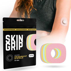 Skin Grip Dexcom G7 patch close-up showing secure adhesion for reliable CGM wear