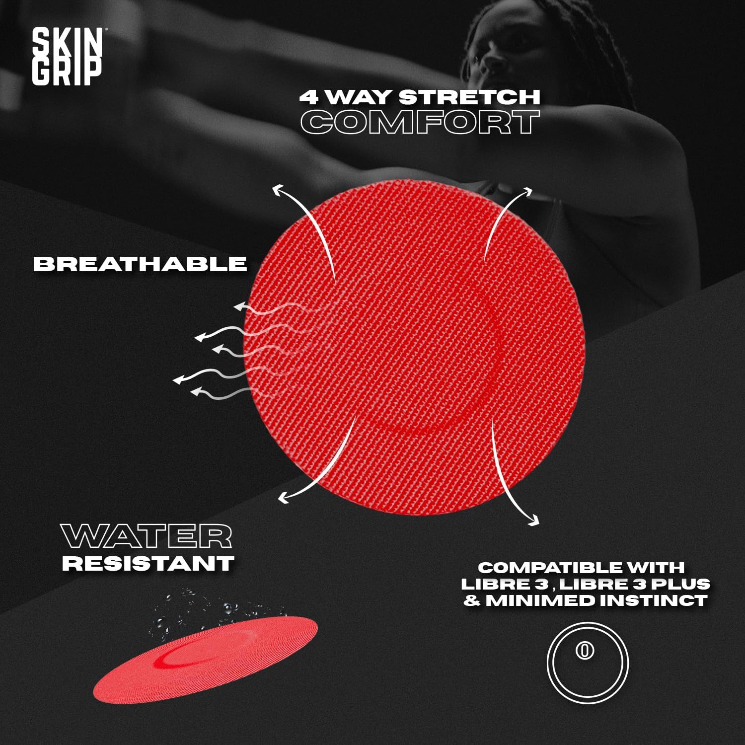 Skin Grip rainbow waterproof patch keeps Libre 3 sensor secure in the shower