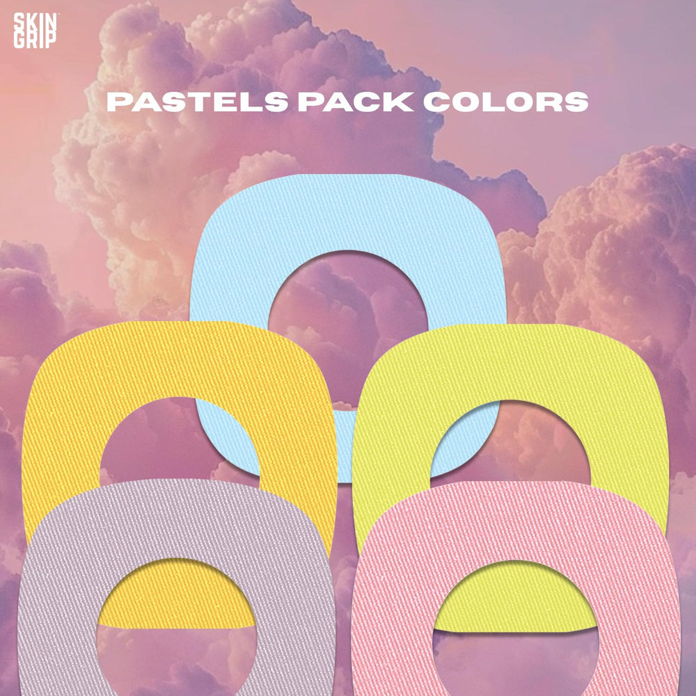 Pastel colors Skin Grip patch pack shown for discreet CGM protection