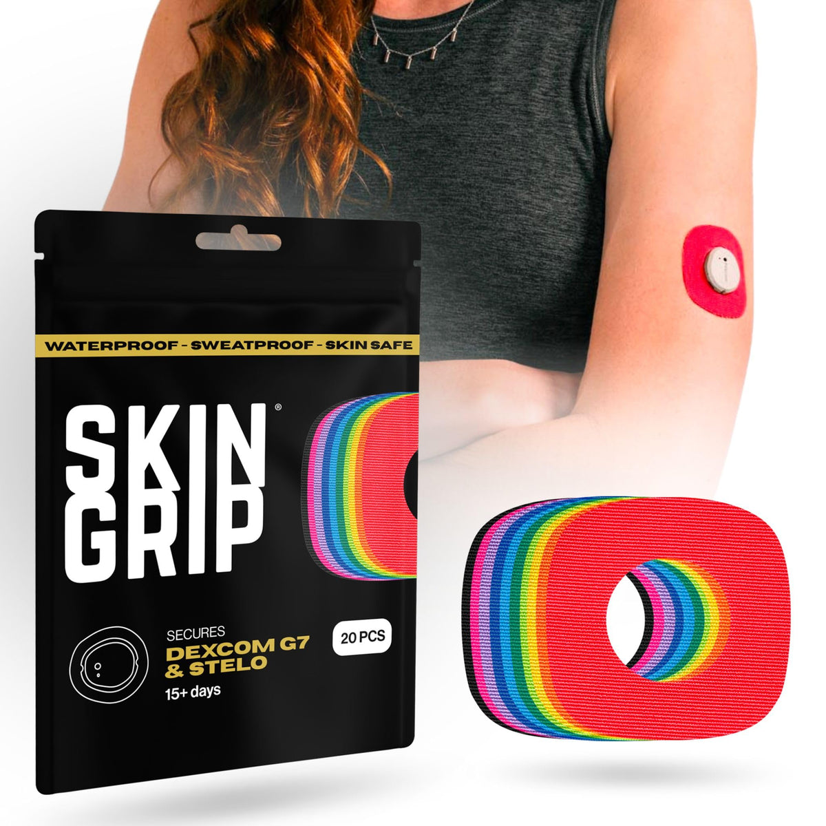 Skin Grip patch for Dexcom G7 coverage secures CGM attachment with reliable adhesion.