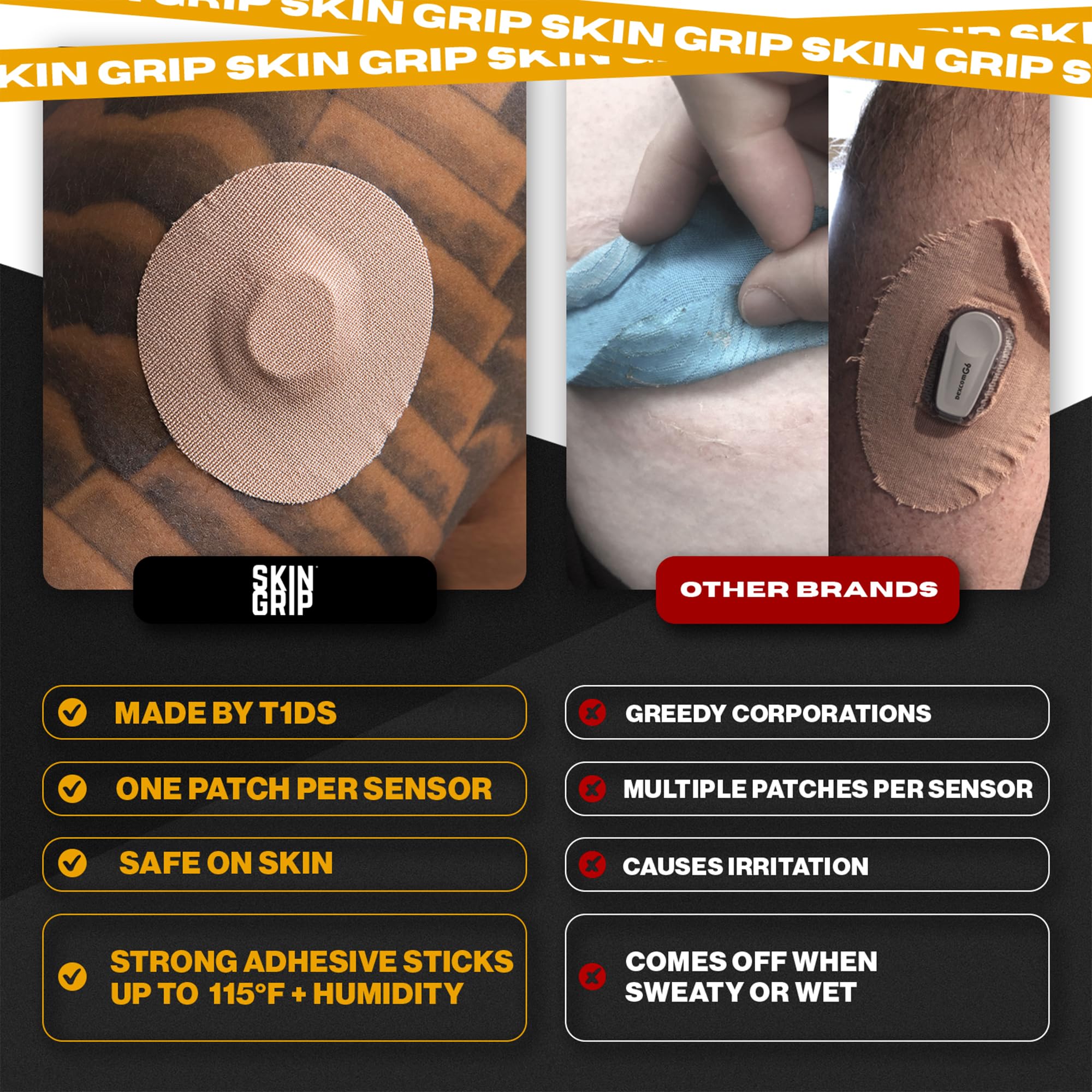 Skin Grip patch skin-friendly material offers breathable comfort for all-day wear