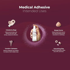 Skinister Medical Adhesive Remover spray shown in action for precise, gentle adhesive removal.