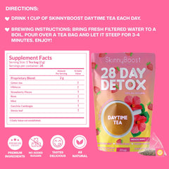 SkinnyBoost tea bags individually wrapped for on-the-go detox