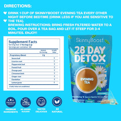 SkinnyBoost tea brew cup showing lemon-honey flavor and calming aroma.